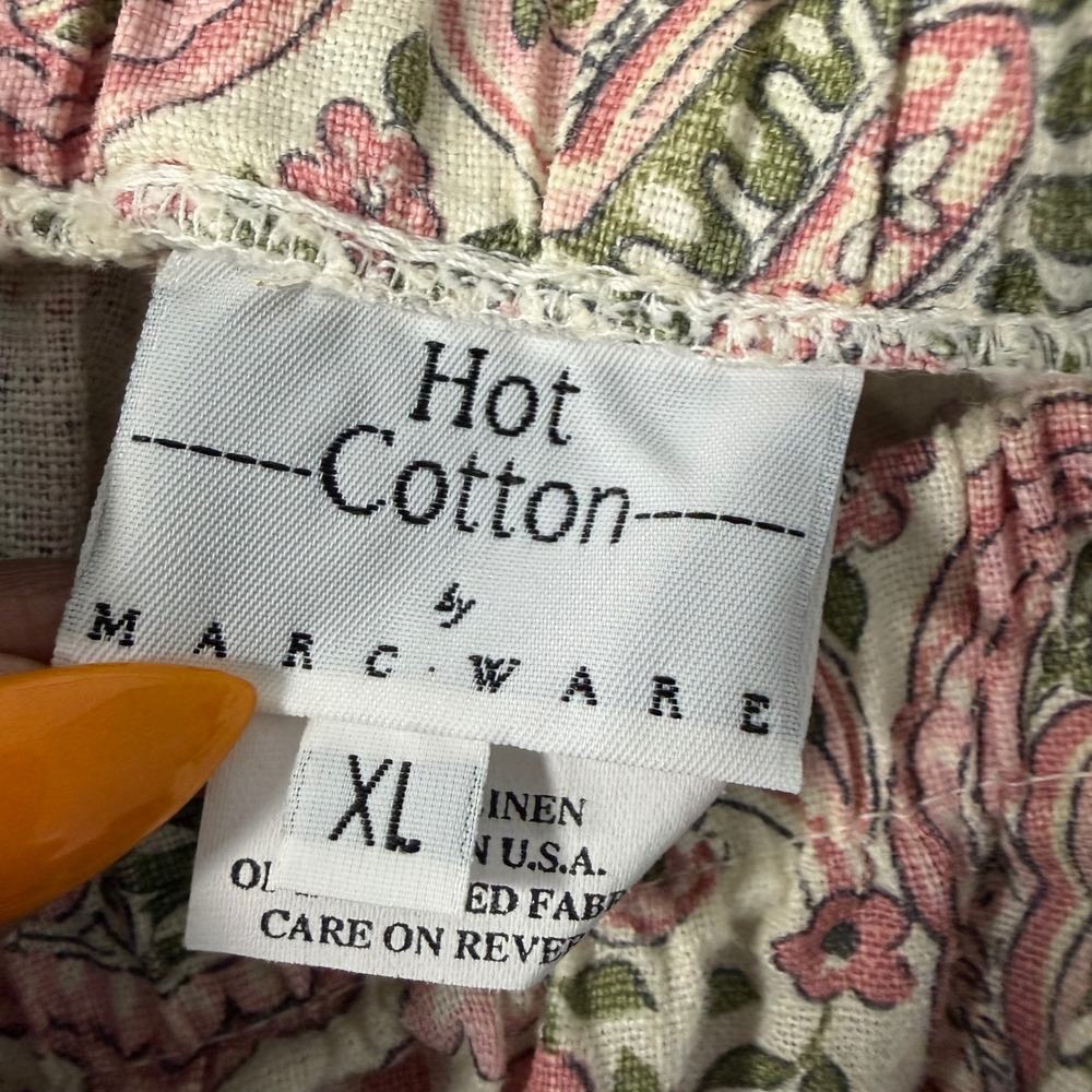Vintage Hot Cotton by Marc Ware Pink Green Paisley Linen Pants XL Cottagecore - Picture 4 of 7